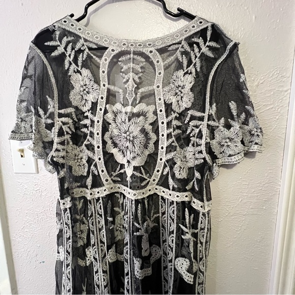 Ember Black White Sheer Unlined Lace Empire Waist Maxi Boho Romantic Dress Sz XL - Picture 6 of 13